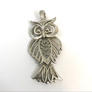 Vintage Silvertone Owl Pendant Boho Goth